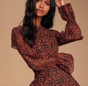 LULUS Red Floral Kiama Ruffled Open Back Mini Dress Women's Size XL